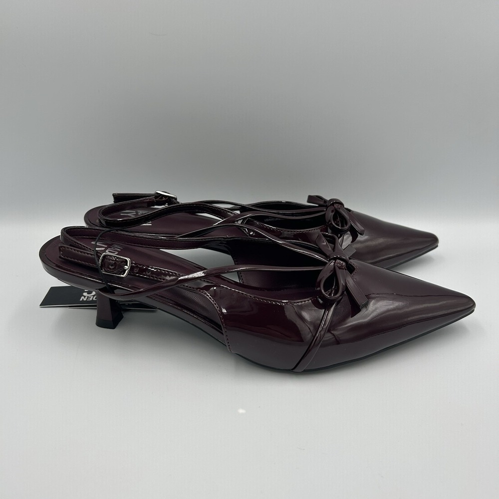 Madden NYC Women's Burgundy Patent Pointed Slingback Heels - Picture 4 of 7